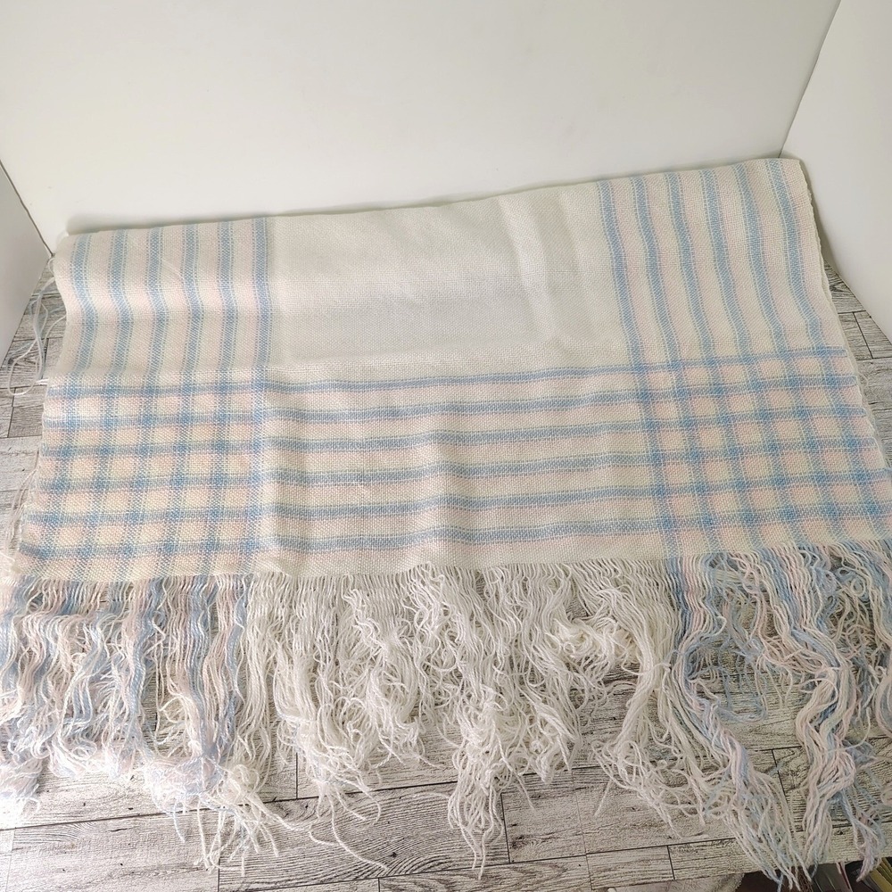 Baby Doll Plaid Blanket Throw Pastel Fringe Small Blanket 40x30 Vintage